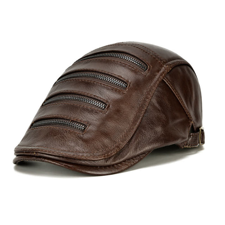 Béret en cuir avec fermeture éclair horizontale