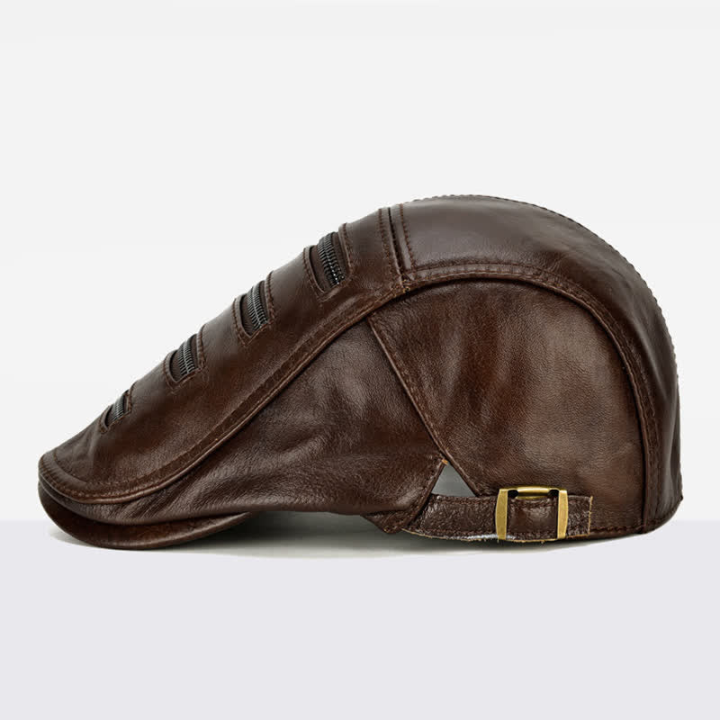 Béret en cuir avec fermeture éclair horizontale