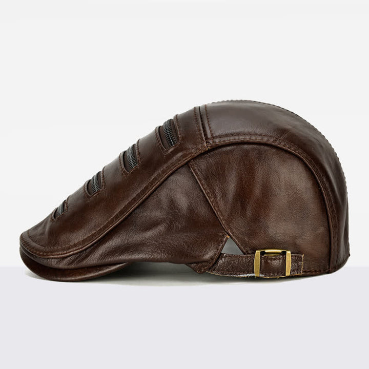 Béret en cuir avec fermeture éclair horizontale