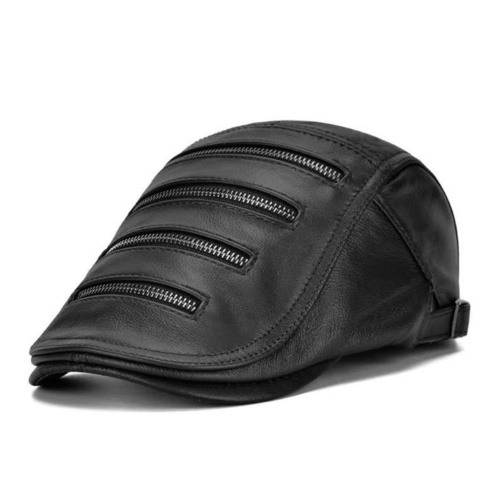 Béret en cuir avec fermeture éclair horizontale