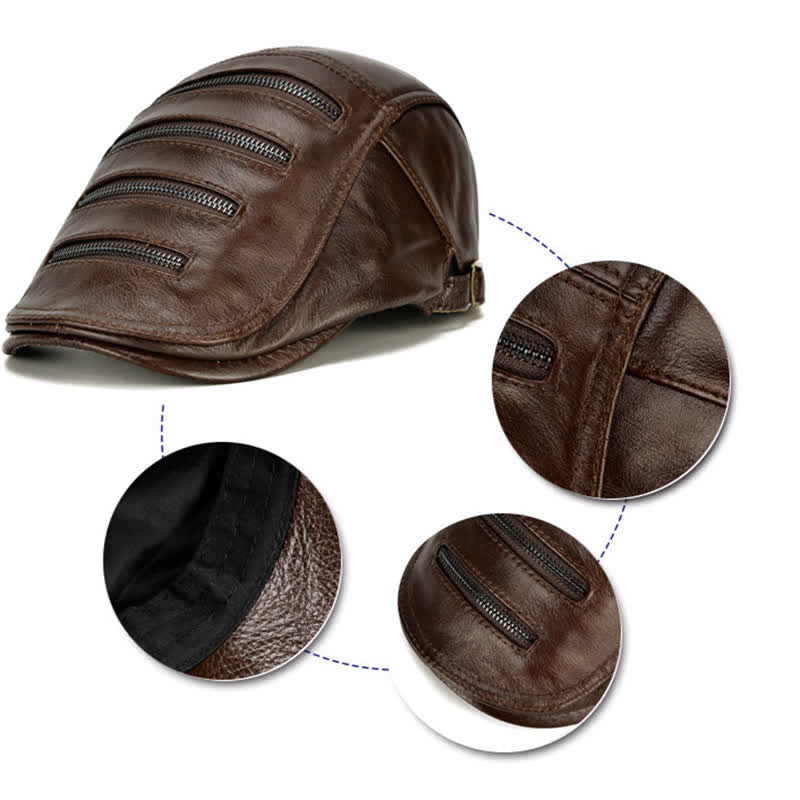 Béret en cuir avec fermeture éclair horizontale