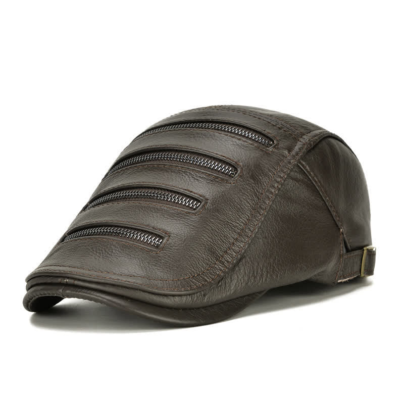 Béret en cuir avec fermeture éclair horizontale