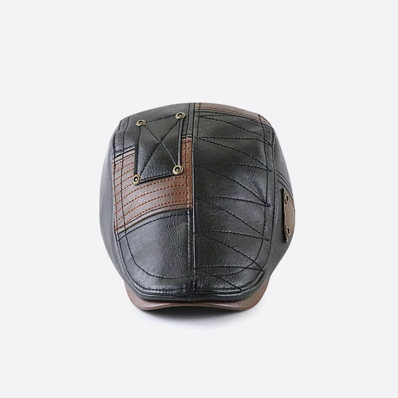 Béret en cuir à coutures tendance et contraste de couleurs