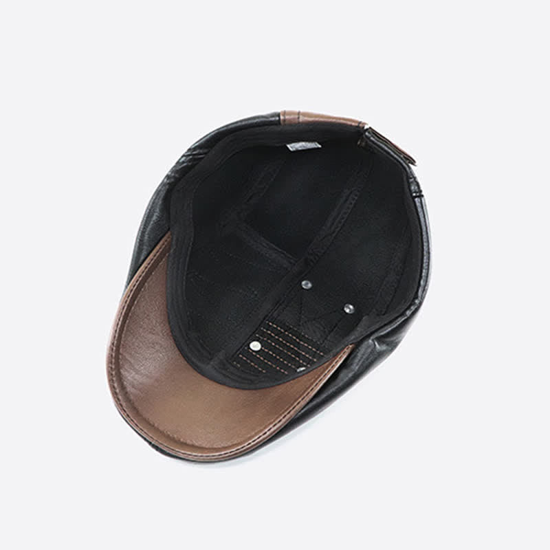 Béret en cuir à coutures tendance et contraste de couleurs