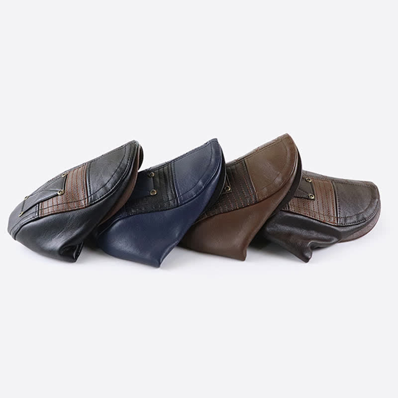 Béret en cuir à coutures tendance et contraste de couleurs