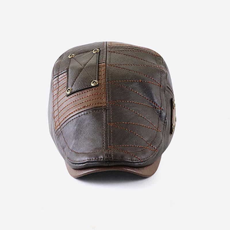 Béret en cuir à coutures tendance et contraste de couleurs