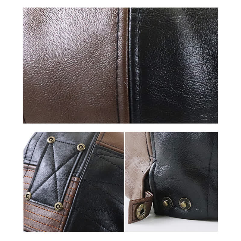 Béret en cuir à coutures tendance et contraste de couleurs