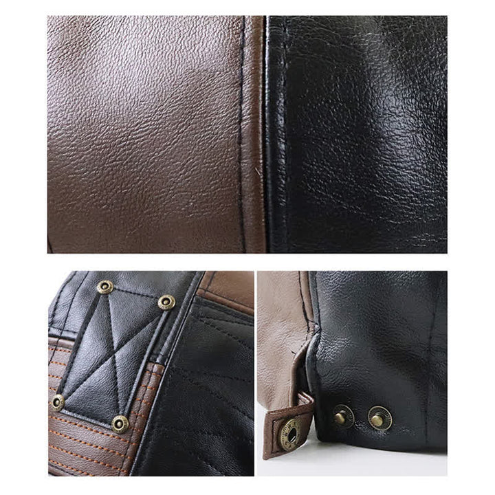 Béret en cuir à coutures tendance et contraste de couleurs