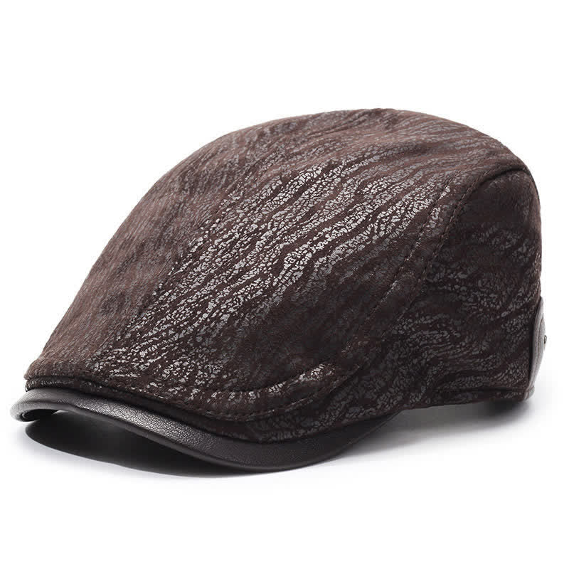 Béret en cuir à imprimé unique et ajustable sur le côté