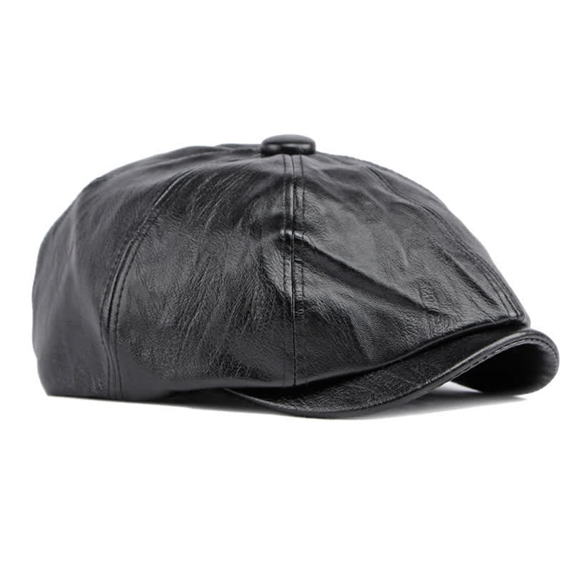 Béret octogonal en cuir de couleur unie