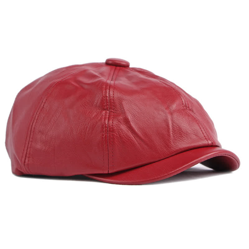 Béret octogonal en cuir de couleur unie