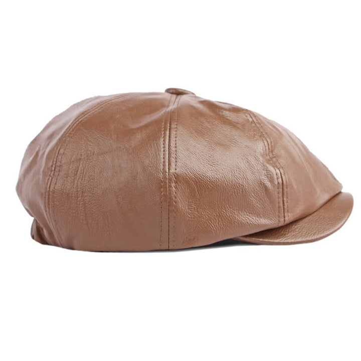 Béret octogonal en cuir de couleur unie