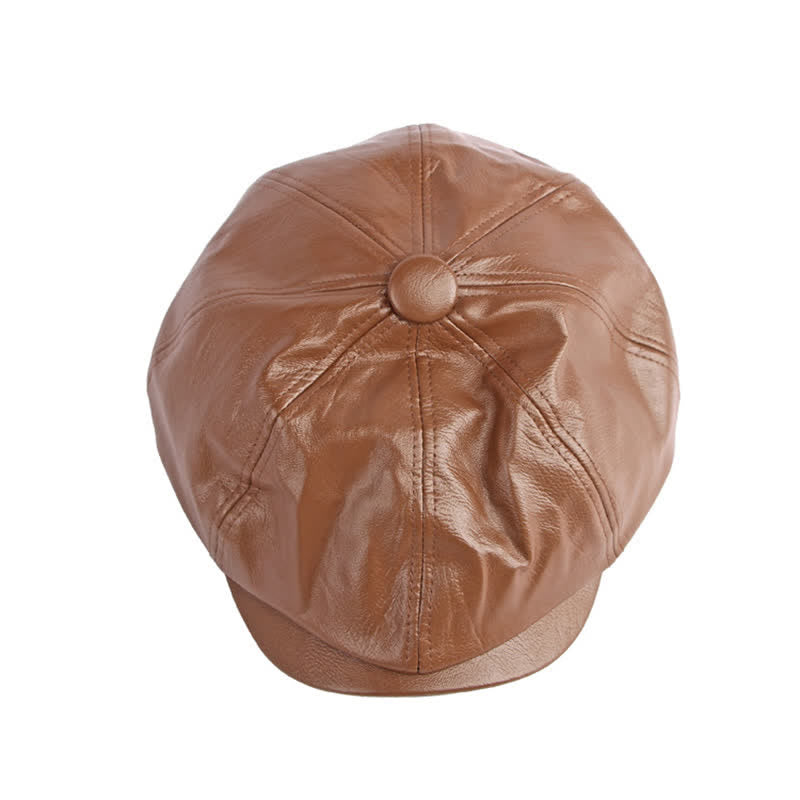 Béret octogonal en cuir de couleur unie