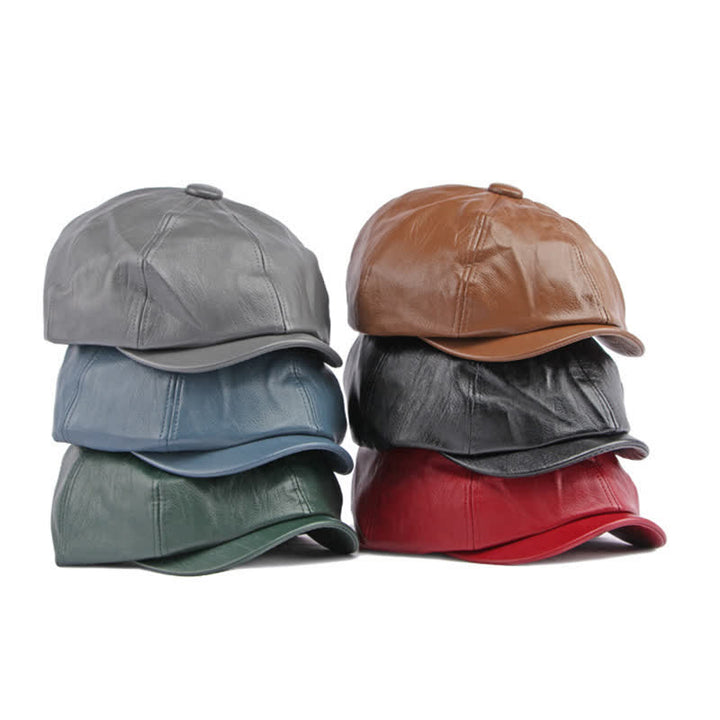 Béret octogonal en cuir de couleur unie