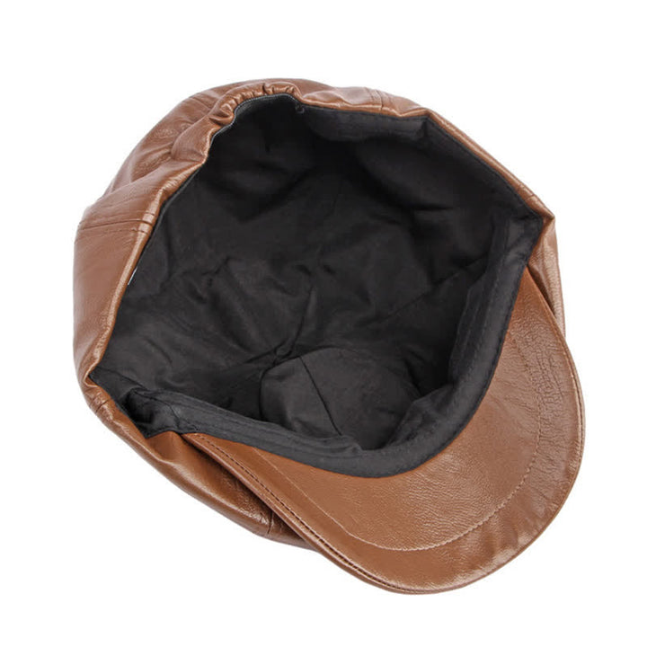 Béret octogonal en cuir de couleur unie