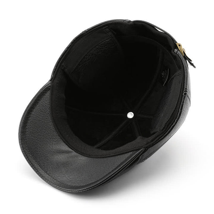 Béret en cuir style décontracté avec cache-oreilles pour l'hiver