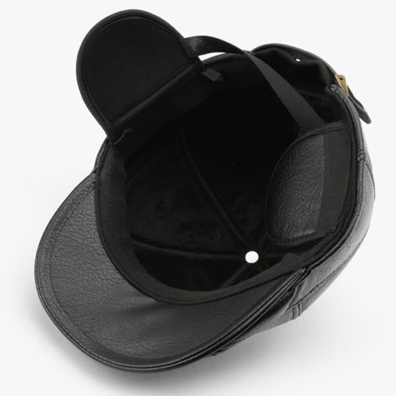 Béret en cuir style décontracté avec cache-oreilles pour l'hiver