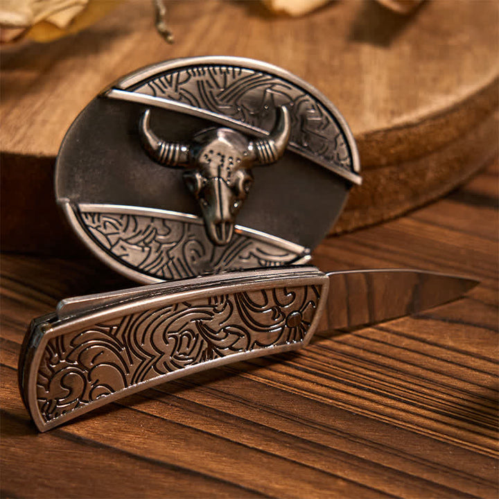 Ensemble de boucles de ceinture, pendentifs et bagues à faire soi-même, couteau caché, taureau Longhorn