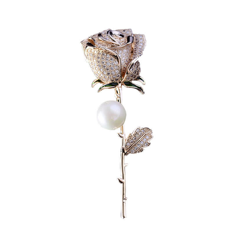 Broche élégante en imitation de perles en forme de rose pour femme