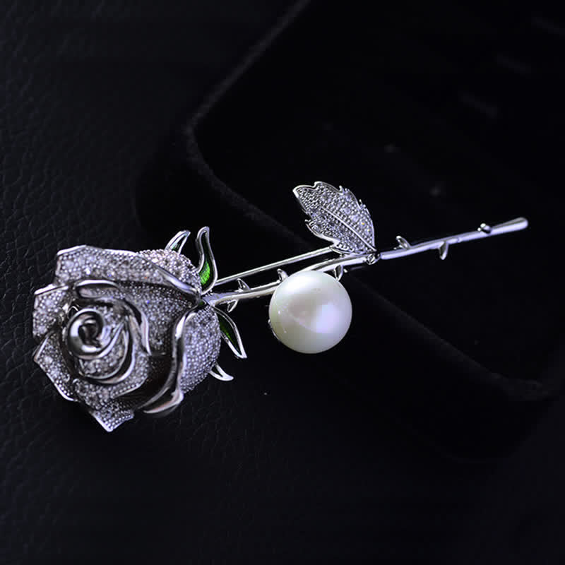 Broche élégante en imitation de perles en forme de rose pour femme
