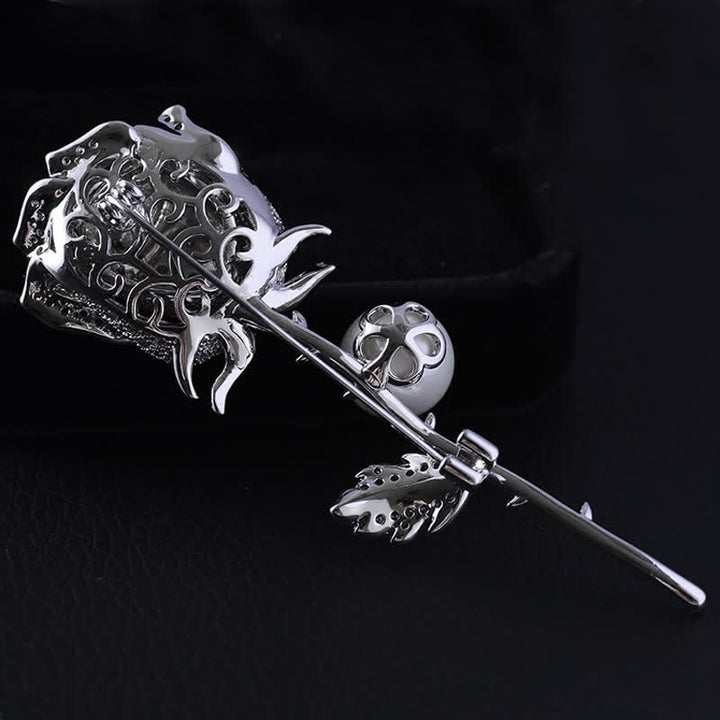 Broche élégante en imitation de perles en forme de rose pour femme