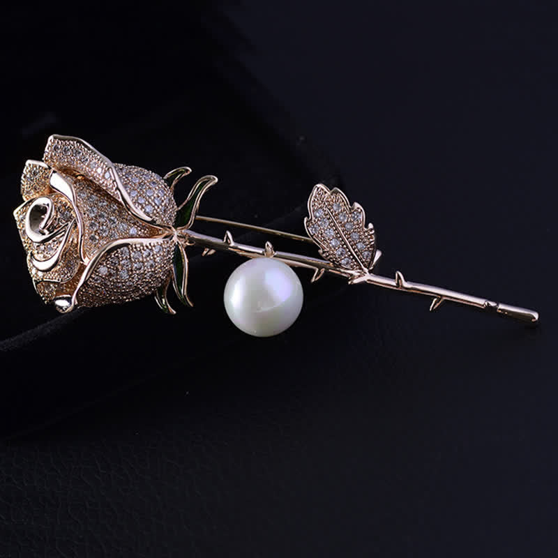Broche élégante en imitation de perles en forme de rose pour femme