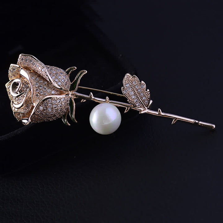 Broche élégante en imitation de perles en forme de rose pour femme