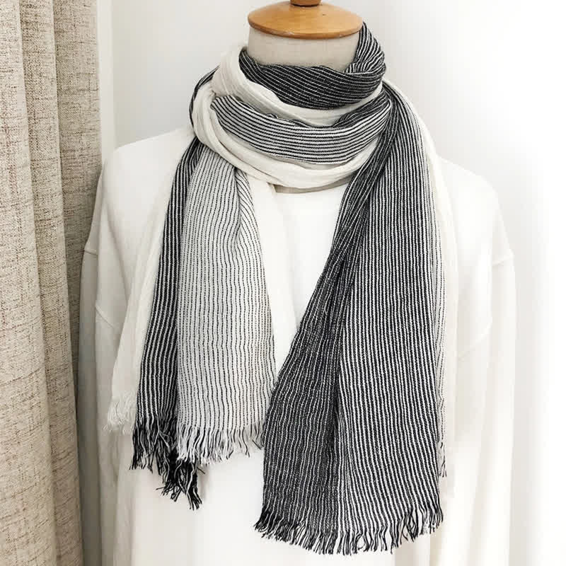 Écharpe drapée unisexe rayée en coton et lin pour le printemps et l'automne