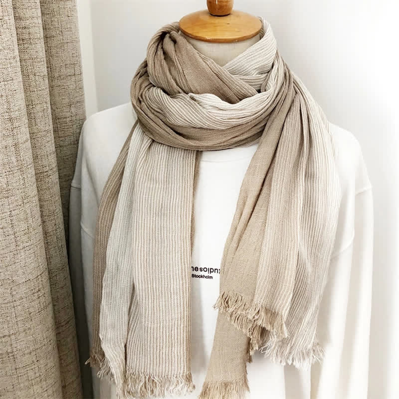 Écharpe drapée unisexe rayée en coton et lin pour le printemps et l'automne