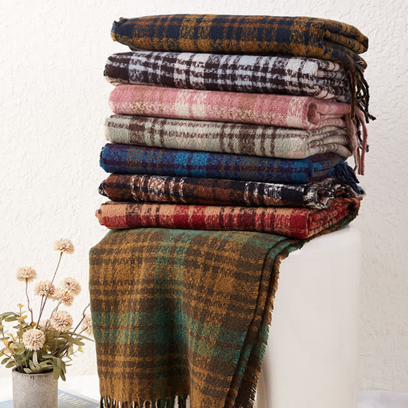 Écharpe à pampilles à motif écossais de luxe unisexe de style britannique