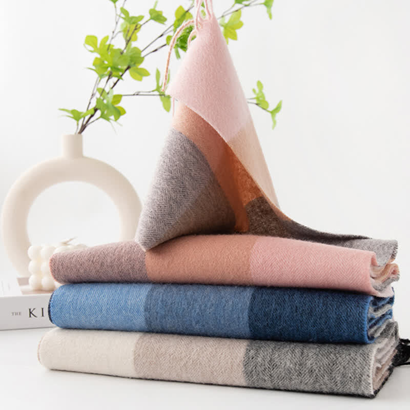 Écharpe unisexe en cachemire à carreaux et blocs de couleurs