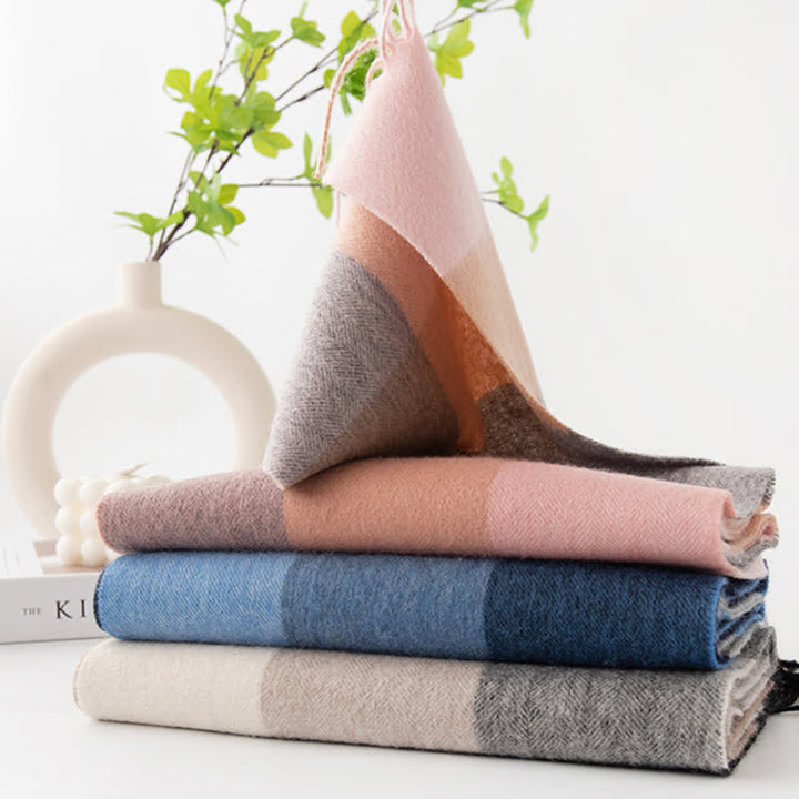 Écharpe unisexe en cachemire à carreaux et blocs de couleurs