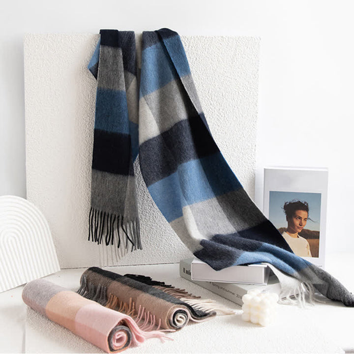 Écharpe unisexe en cachemire à carreaux et blocs de couleurs