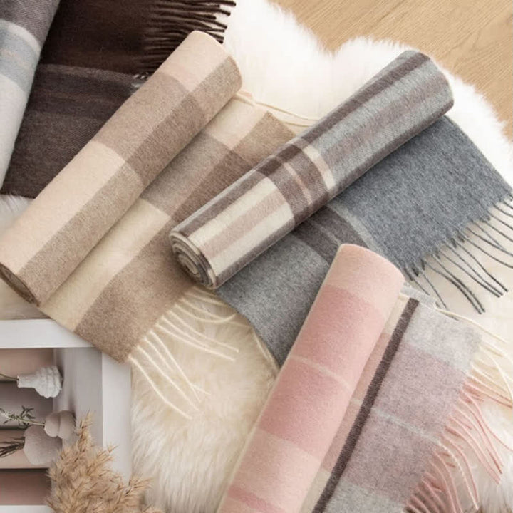 Écharpe unisexe en cachemire à carreaux et blocs de couleurs