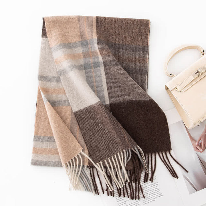 Écharpe unisexe en cachemire à carreaux et blocs de couleurs