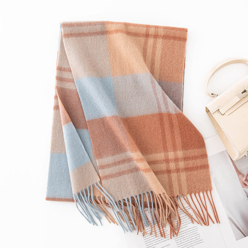 Écharpe unisexe en cachemire à carreaux et blocs de couleurs