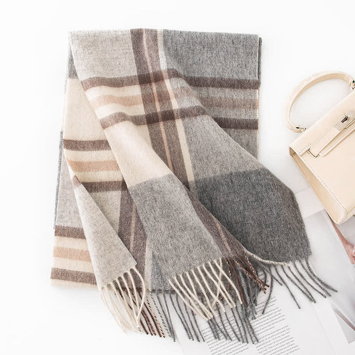 Écharpe unisexe en cachemire à carreaux et blocs de couleurs