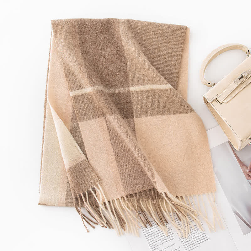 Écharpe unisexe en cachemire à carreaux et blocs de couleurs