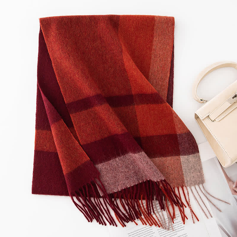 Écharpe unisexe en cachemire à carreaux et blocs de couleurs