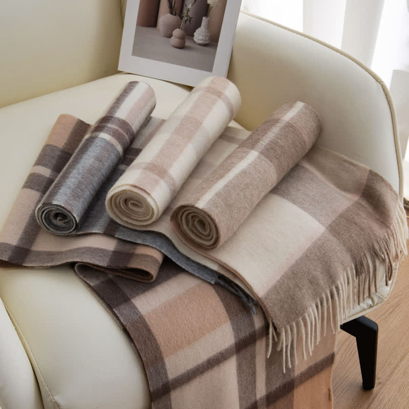 Écharpe unisexe en cachemire à carreaux et blocs de couleurs