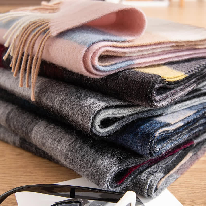 Écharpe unisexe en cachemire à motif à blocs de couleurs