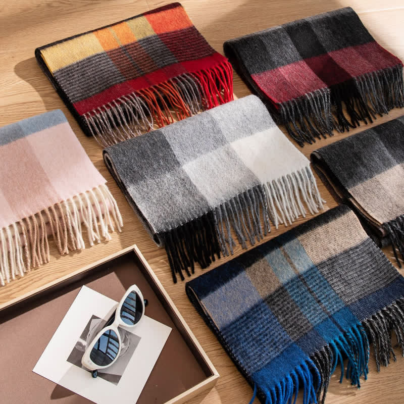 Écharpe unisexe en cachemire à motif à blocs de couleurs