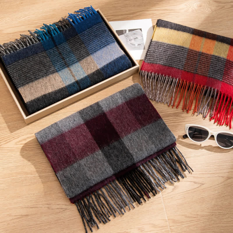 Écharpe unisexe en cachemire à motif à blocs de couleurs