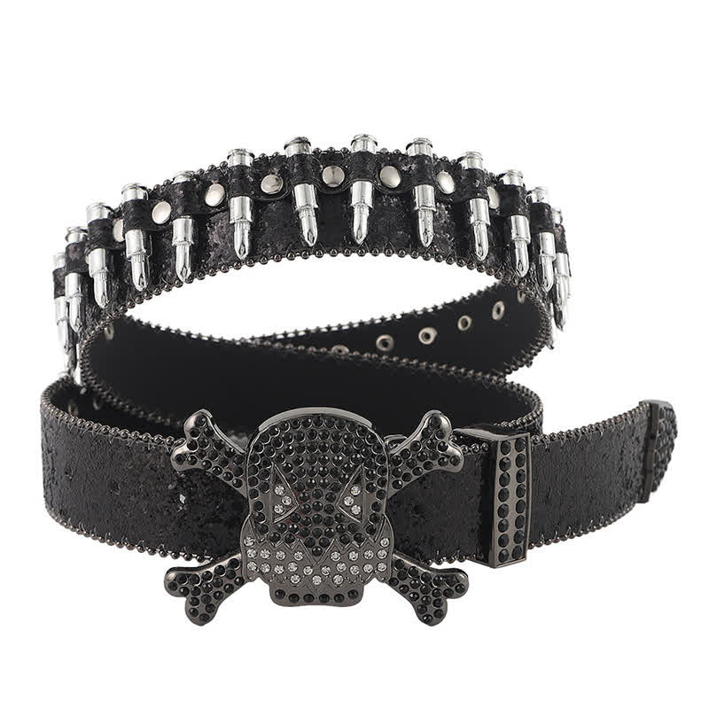 Ceinture en cuir avec rivets en forme de balle et boucle de crâne de dessin animé