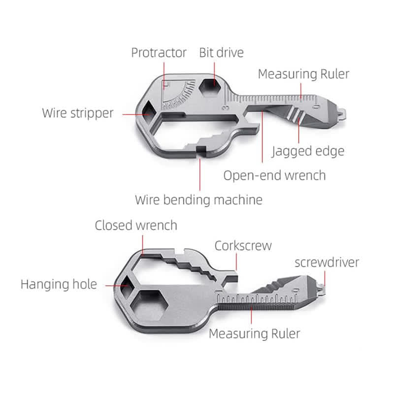 Mini utilitaire 11 en 1 porte-clés en forme de clé pour outils courants