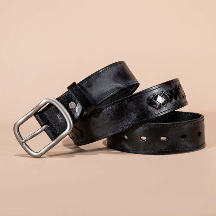 Ceinture en cuir de vachette à motifs tissés rétro