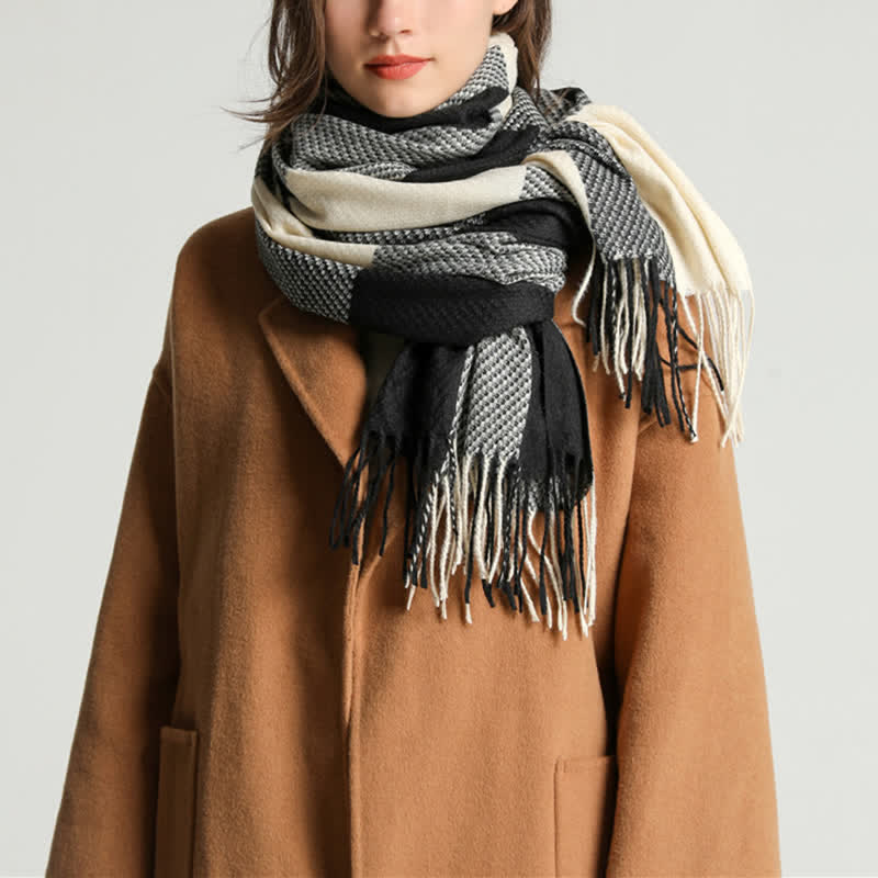 Écharpe unisexe à franges et rayures pour l'hiver