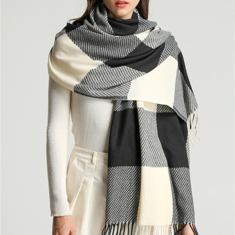 Écharpe unisexe à franges et rayures pour l'hiver