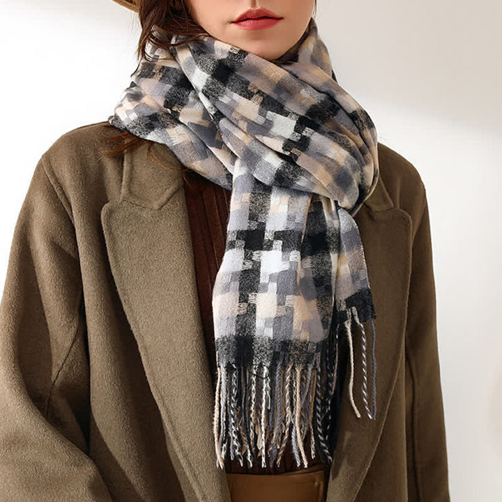 Écharpe douce unisexe multicolore en forme de puzzle à franges