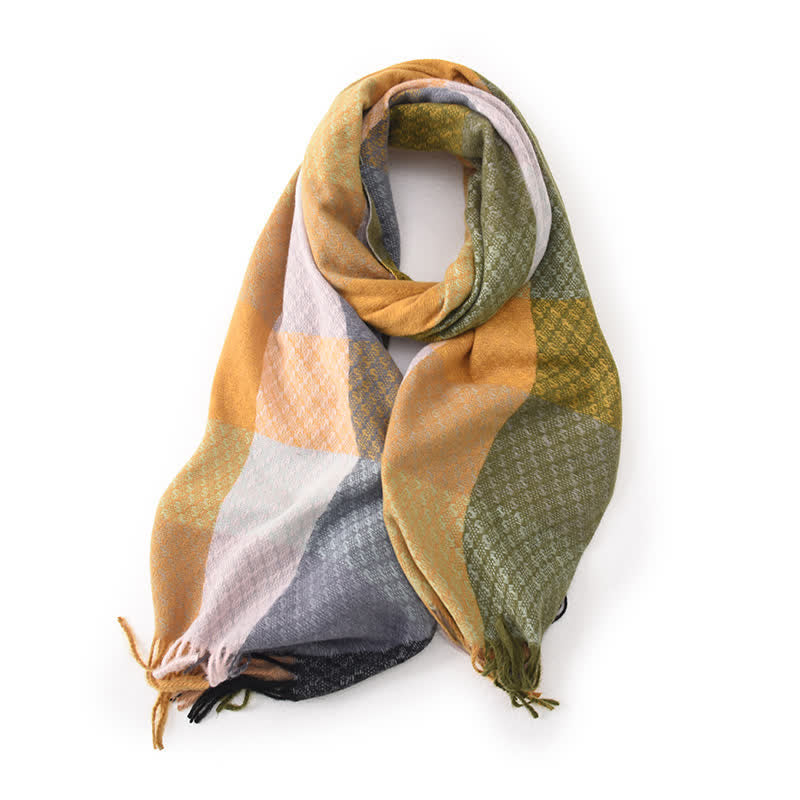 Écharpe à franges élégante à carreaux de couleurs contrastées unisexe